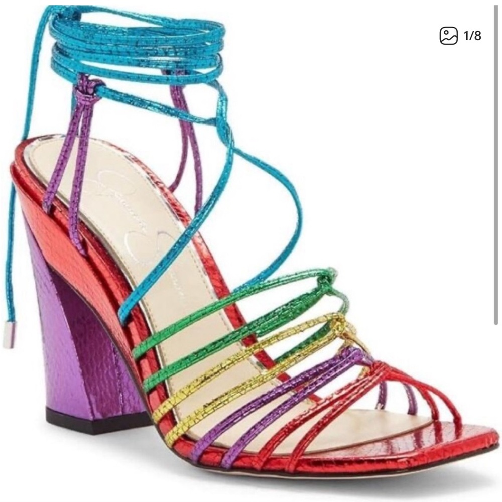 Jessica Simpson Strap Lace Up Metallic Rainbow High Heels Size 8.5